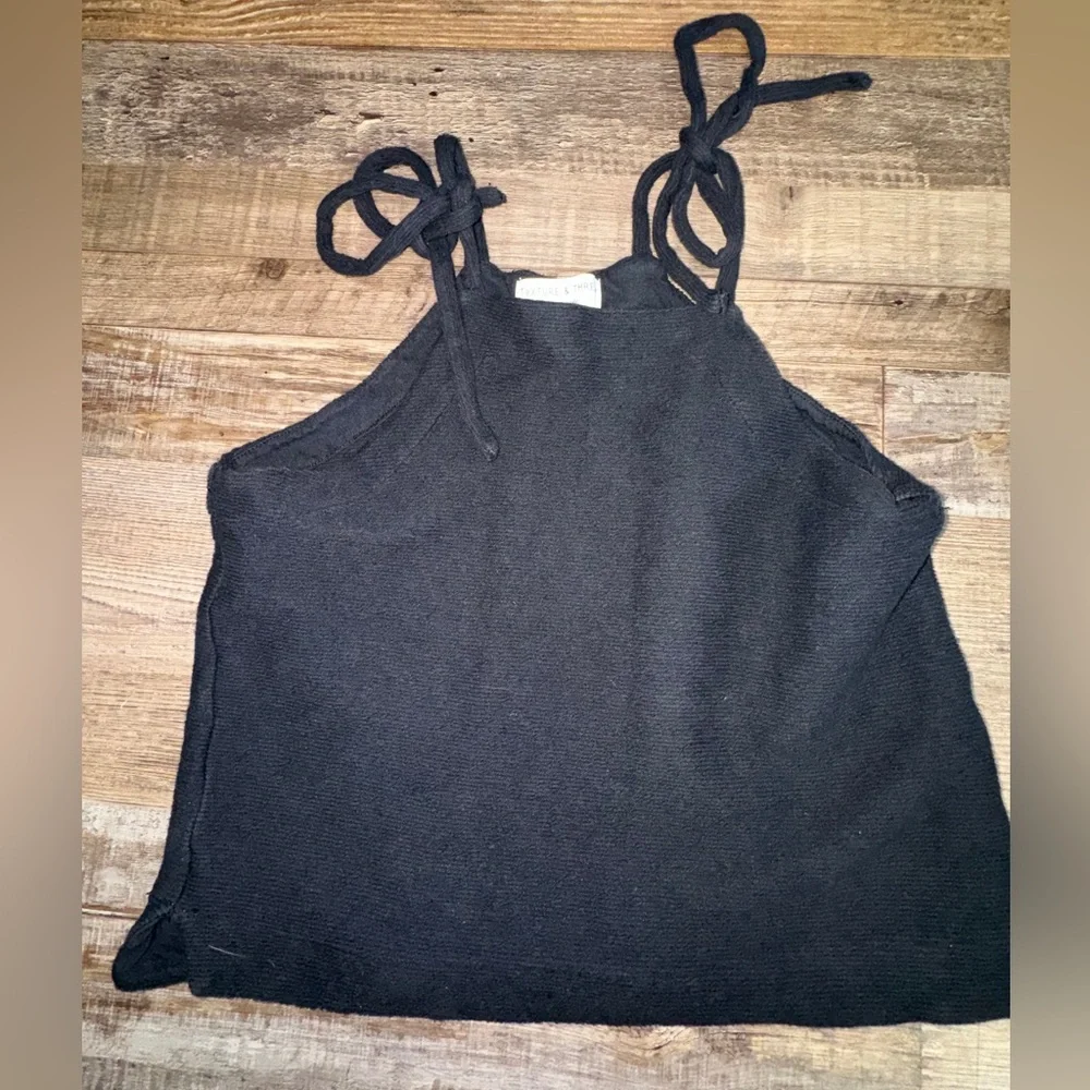 Madewell Texture & Thread Small Black Tie Strap Tank Swing Top - Picture 3 of 9